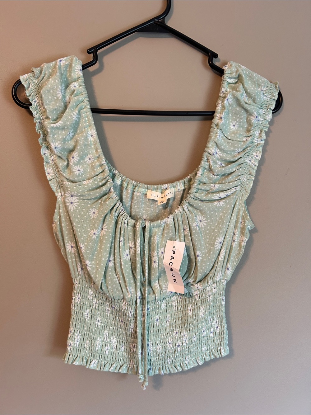 PacSun Mint Green Floral Smocked Crop Top